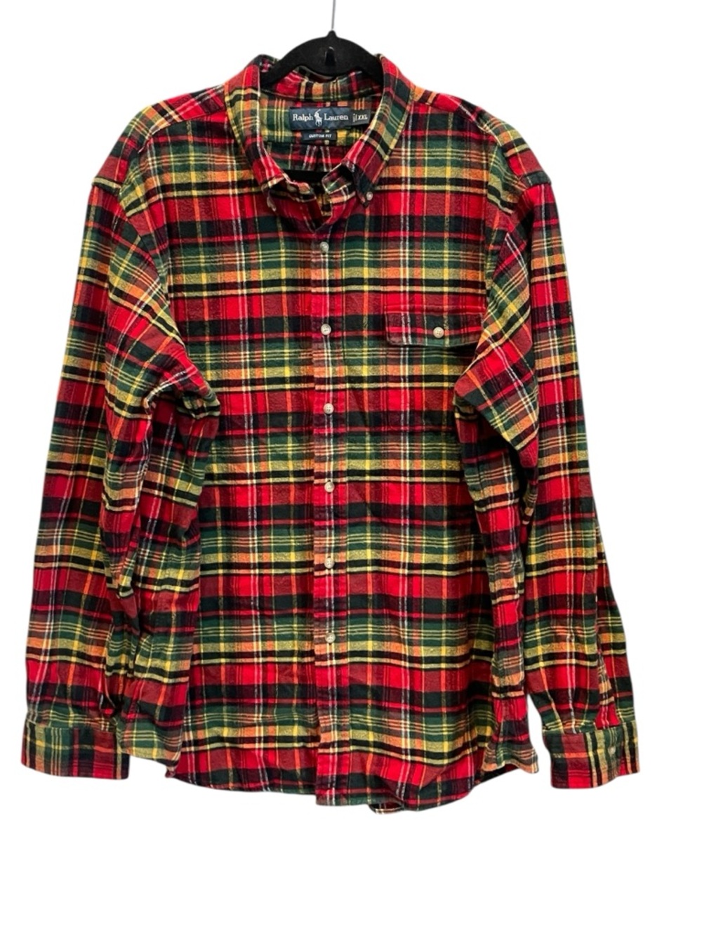 Vintage Polo Ralph Lauren Flannel Shirt Mens XXL Red Plaid Button Up Pocket